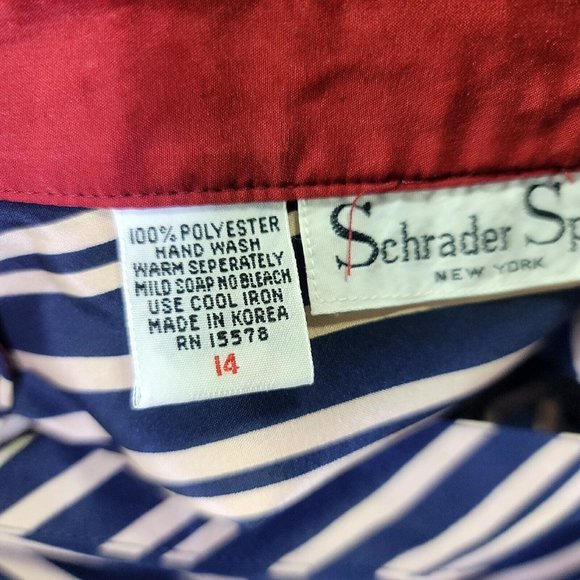 Vintage 70s Schrader Sport‎ Womens L Tan Navy Striped Long Sleeve Shirt Dress - Picture 10 of 11